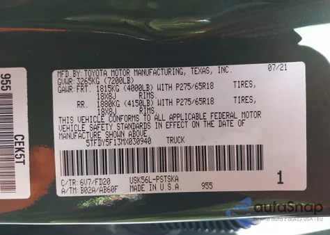 2021 Toyota Tundra Sr5 from USA, damaged, VIN 5TFDY5F13MX030940